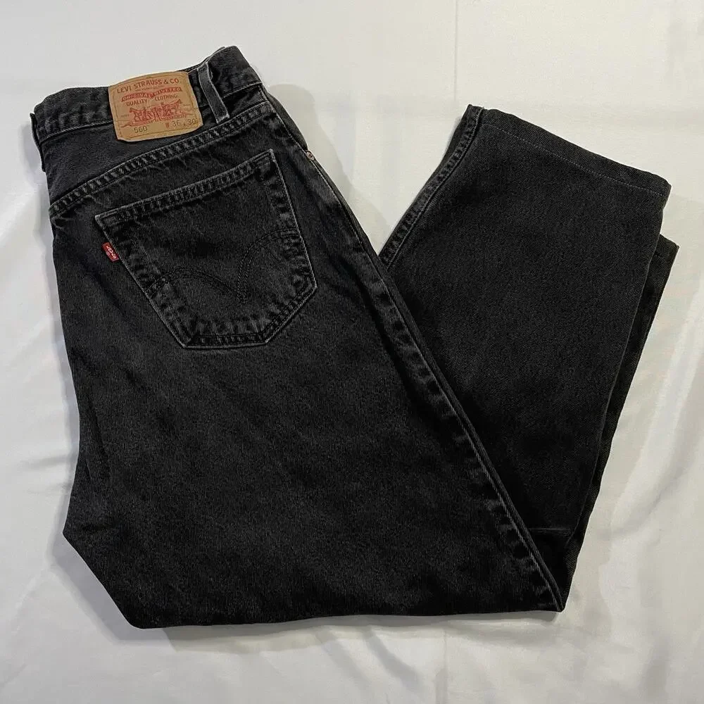 Vintage Levis 560 Black Jeans 36x30 Mens Actual 34x27 Loose Tapered Y2K